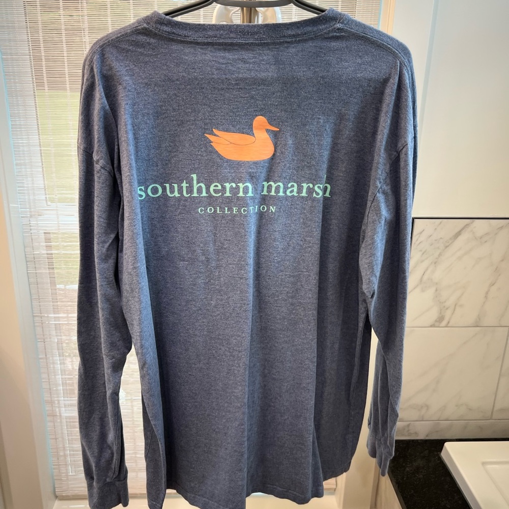 Southern Marsh Blue Long Sleeve Tee with Logo Design
